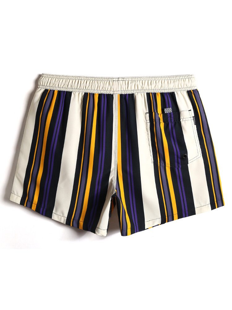 Herre Multi Color Stripe Hurtigtørkende Strandshorts Med Snøring