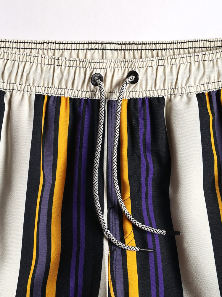 Herre Multi Color Stripe Hurtigtørkende Strandshorts Med Snøring