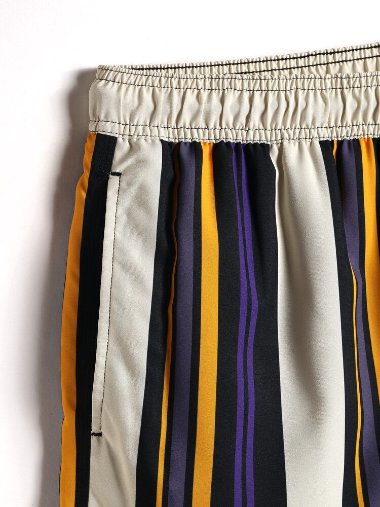 Herre Multi Color Stripe Hurtigtørkende Strandshorts Med Snøring