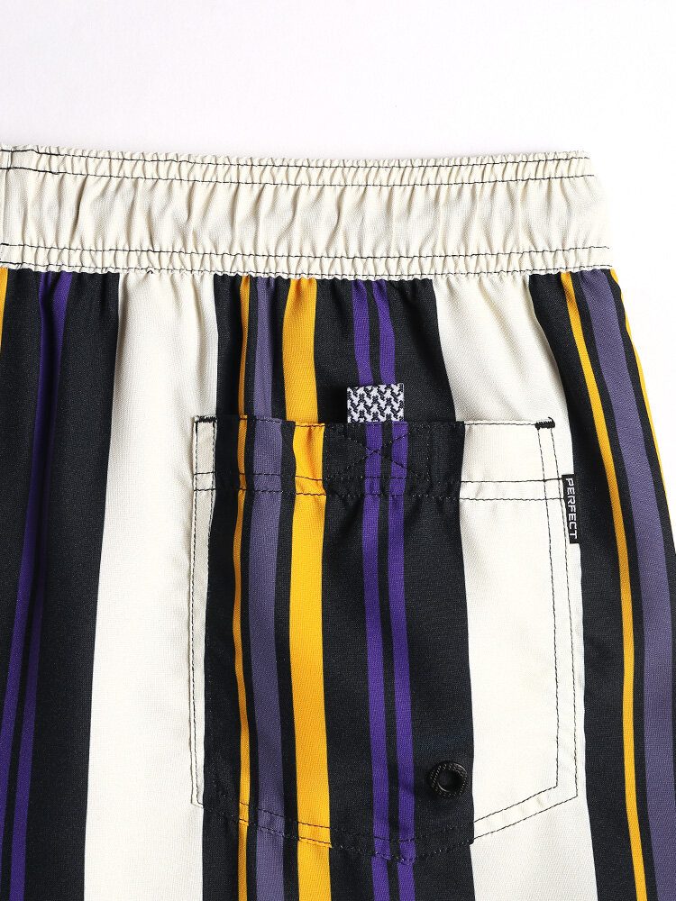 Herre Multi Color Stripe Hurtigtørkende Strandshorts Med Snøring