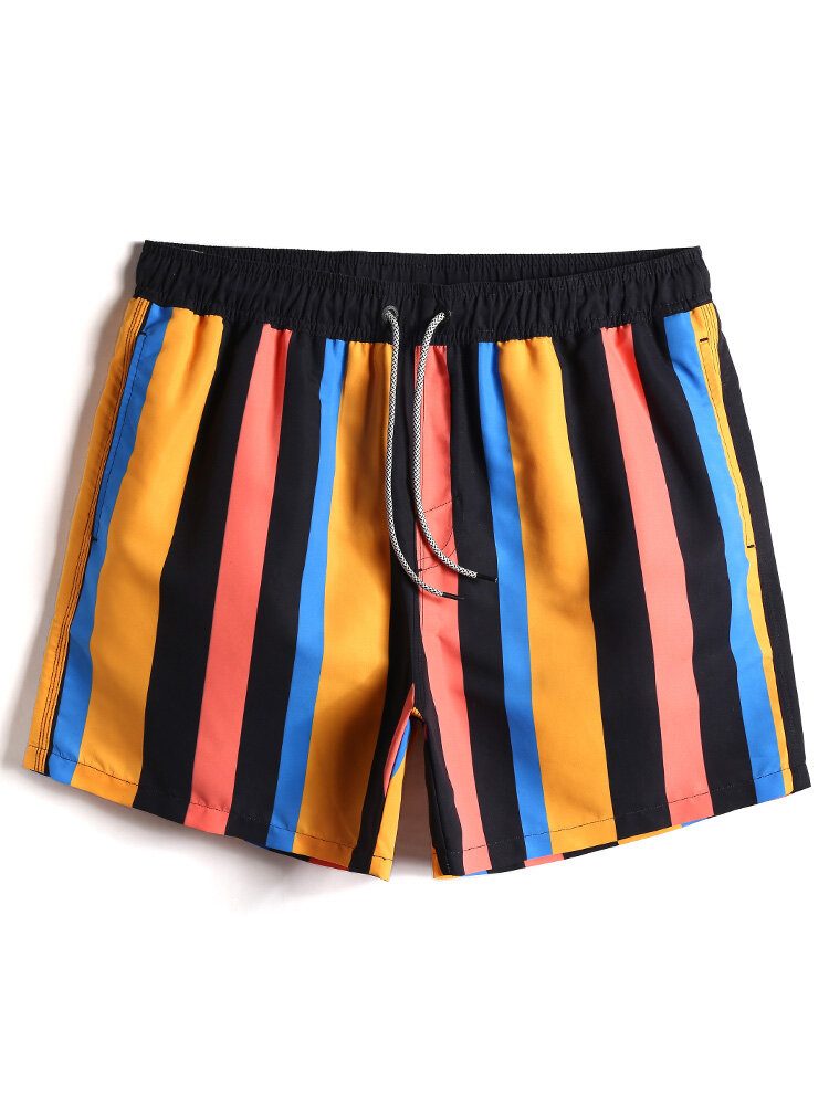 Hurtigtørkende Fargerik Strandshorts Med Bred Stripe Og Snor