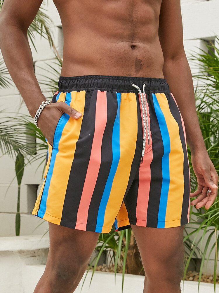 Hurtigtørkende Fargerik Strandshorts Med Bred Stripe Og Snor