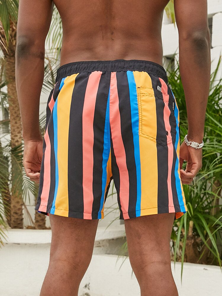 Hurtigtørkende Fargerik Strandshorts Med Bred Stripe Og Snor