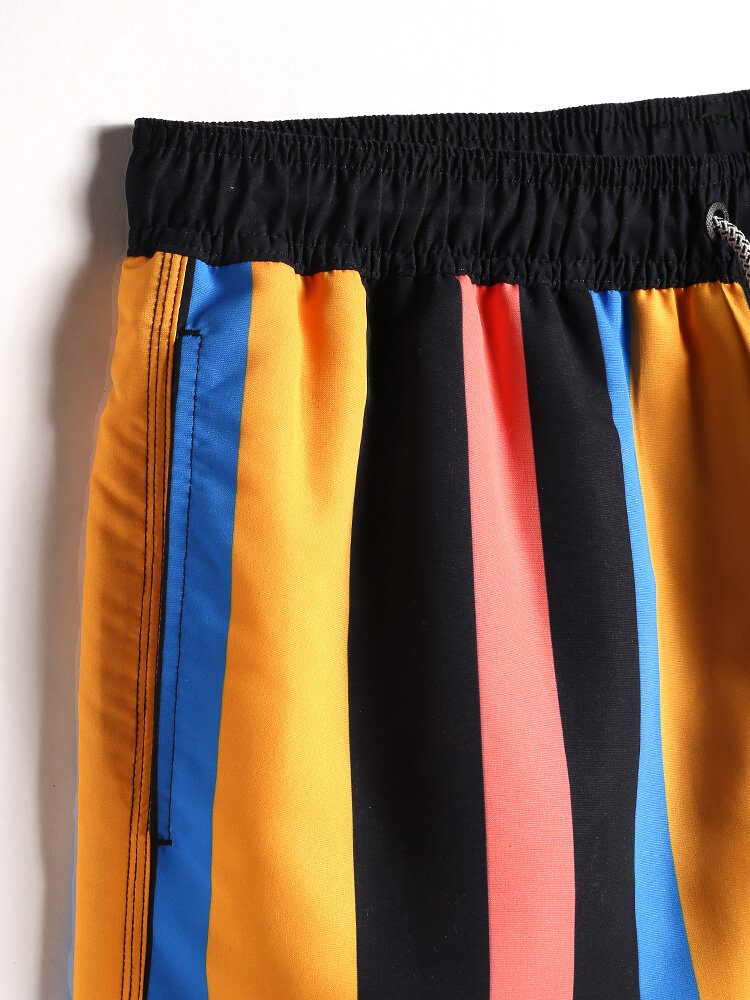 Hurtigtørkende Fargerik Strandshorts Med Bred Stripe Og Snor