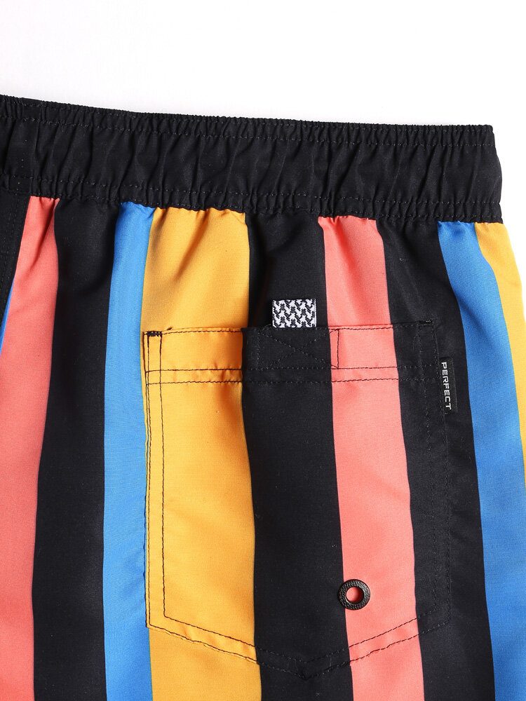 Hurtigtørkende Fargerik Strandshorts Med Bred Stripe Og Snor