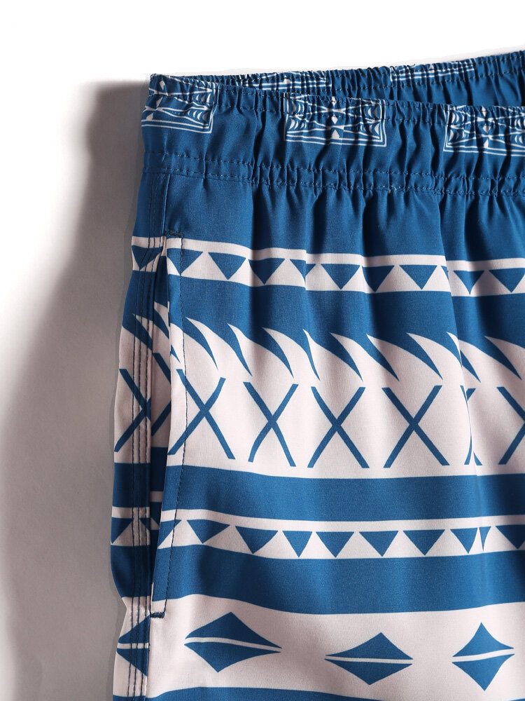 Hurtigtørkende Herre Vintage Geoprint Strandshorts Med Snøring