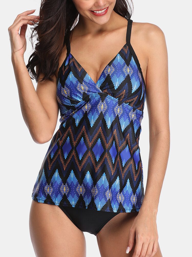 Kvinner Etnisk Stil Geometrisk Print Backless Tankini Cover Belly Badedrakter