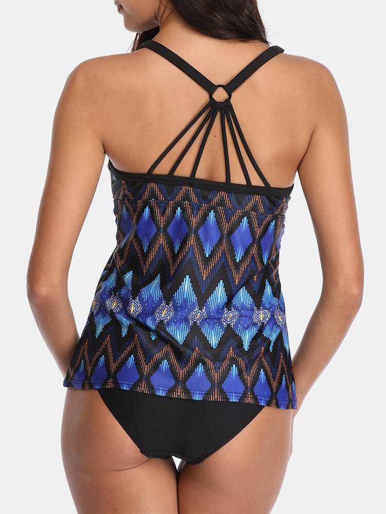 Kvinner Etnisk Stil Geometrisk Print Backless Tankini Cover Belly Badedrakter