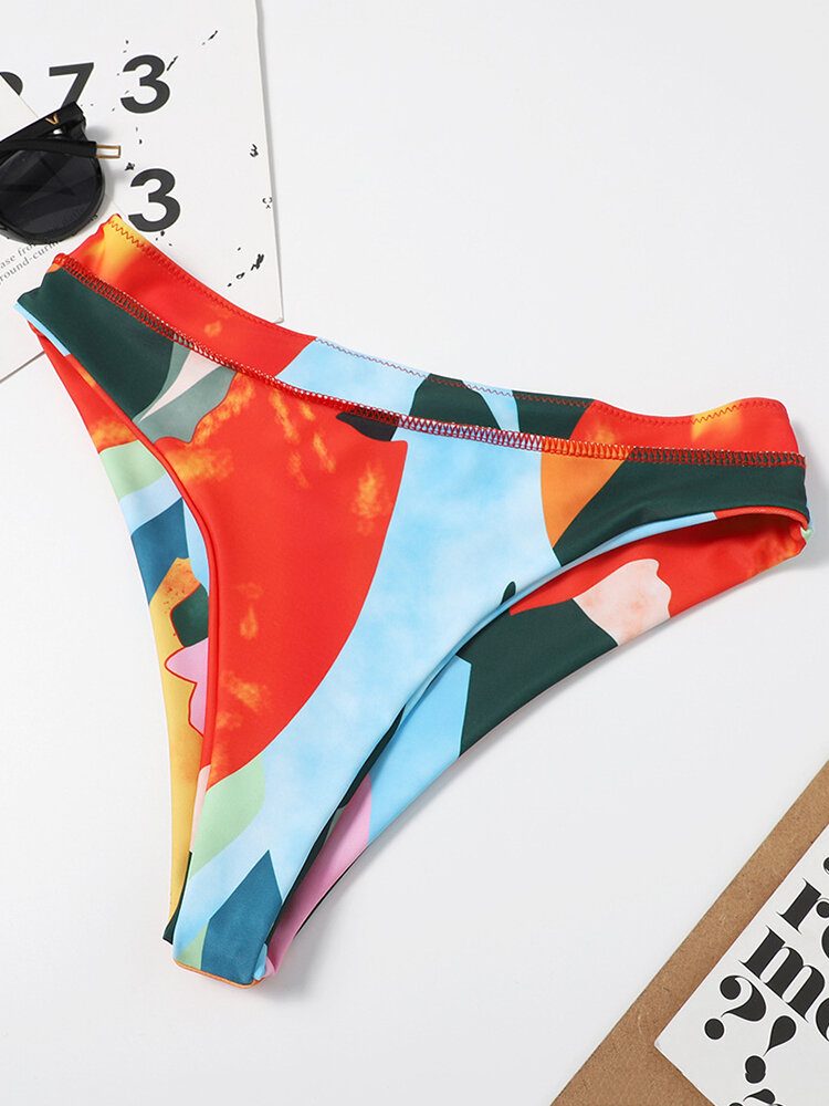 Kvinner Fargerikt Print Tie Front Bandeau Stroppeløse Bikinier Med Thong