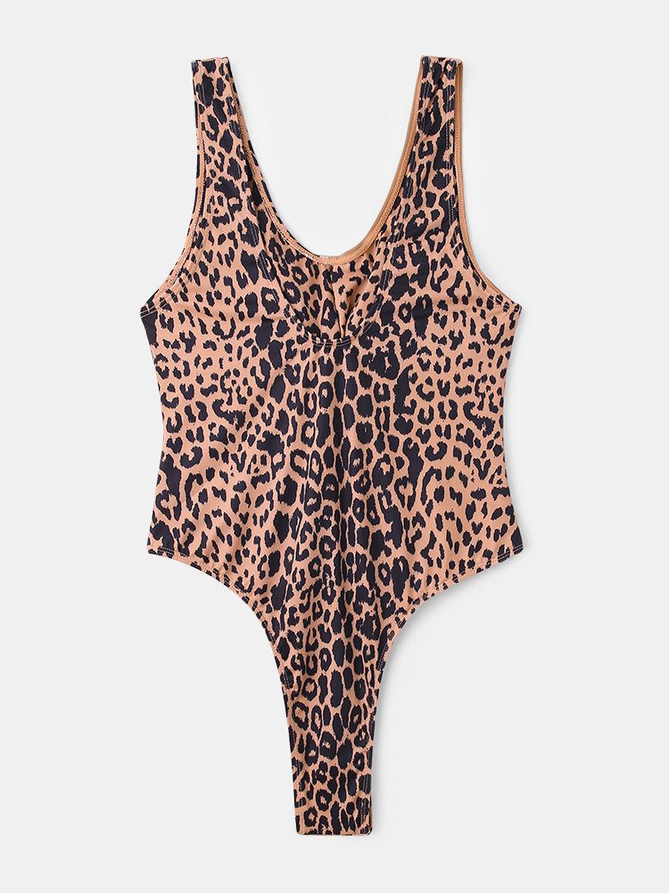 Kvinner Leopard Patchwork Ensfarget Bikini One Piece Cut Out Slankende Badetøy