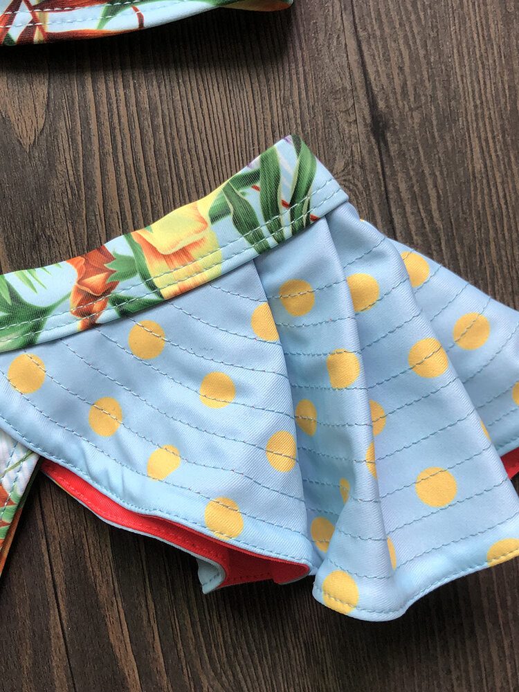 Kvinner En Skulder Blomstertrykk Ruffle Trims Ryggløs Strandferie Bikinier Med Lav Midje