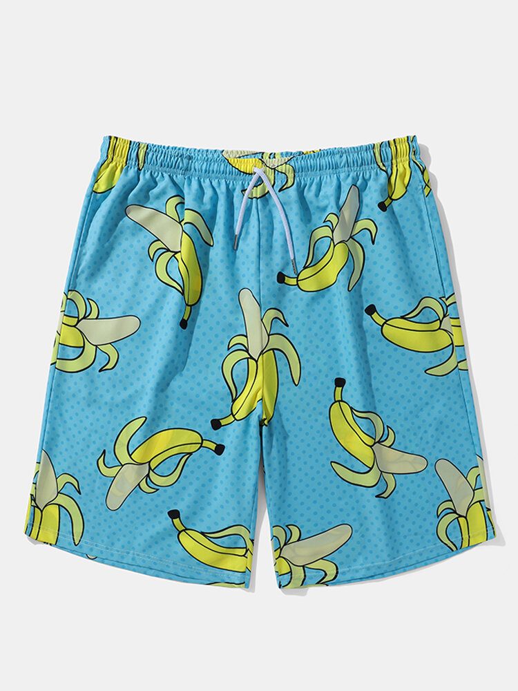 Menn Allover Bananas Print Board Beachwear Loose Fit Wide Legged Shorts