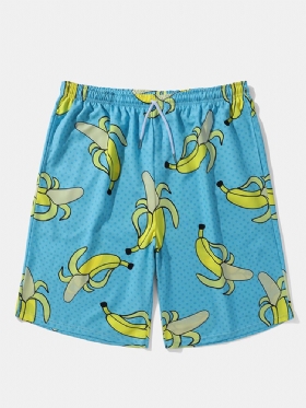 Menn Allover Bananas Print Board Beachwear Loose Fit Wide Legged Shorts