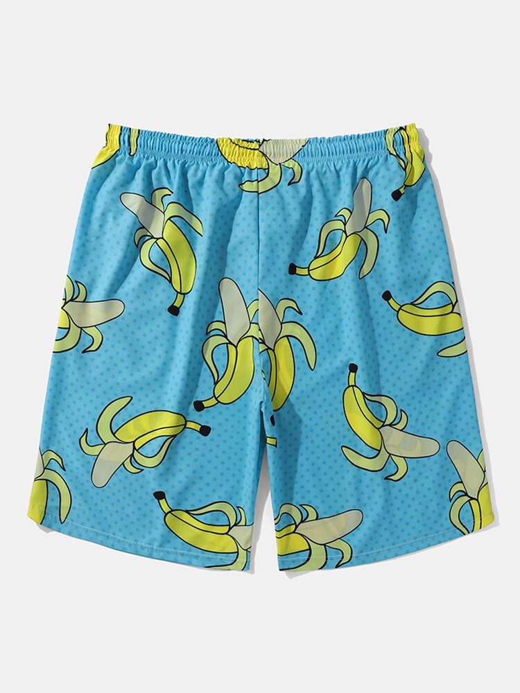 Menn Allover Bananas Print Board Beachwear Loose Fit Wide Legged Shorts