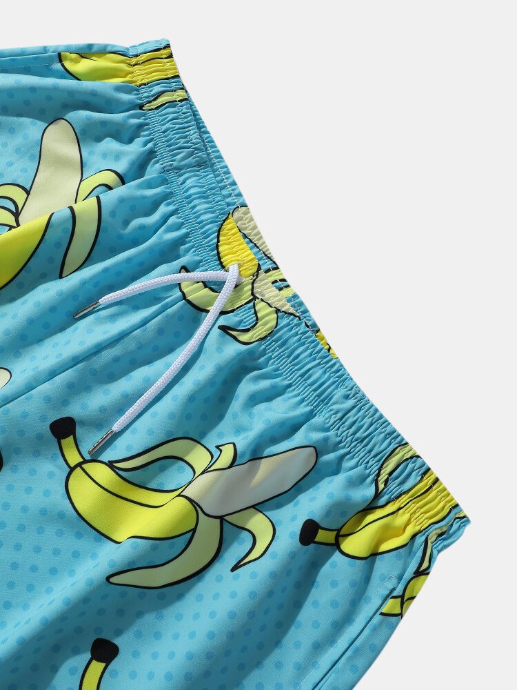 Menn Allover Bananas Print Board Beachwear Loose Fit Wide Legged Shorts