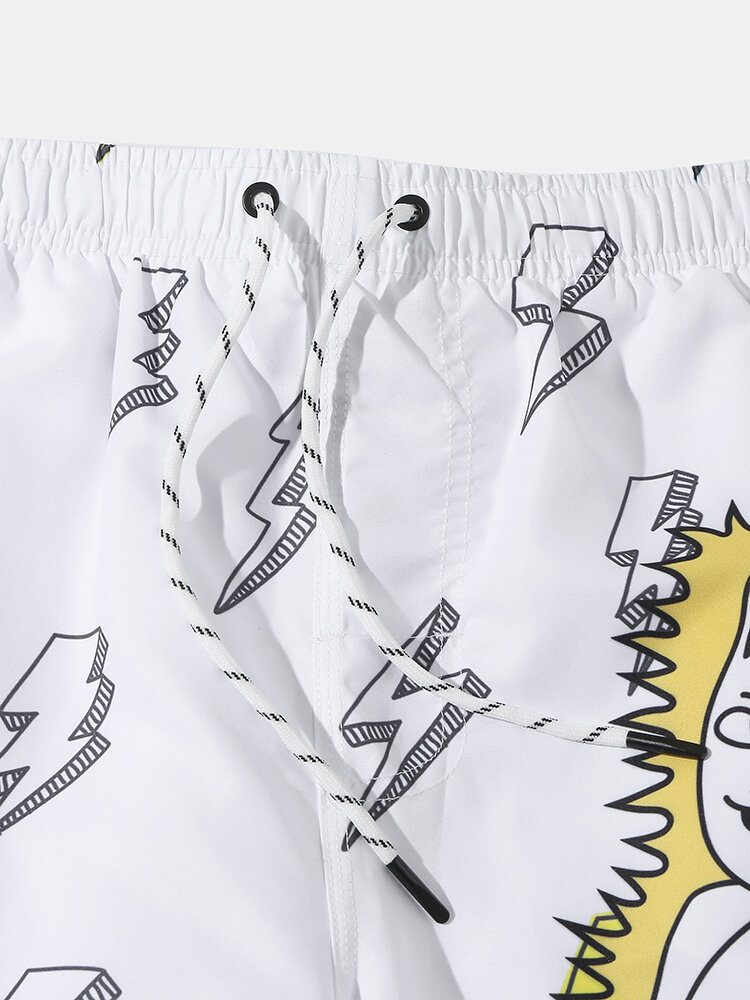 Menns Tegneseriekatt Alien Print Mesh-fôret Pustende Tynn Strandferiebrettshorts