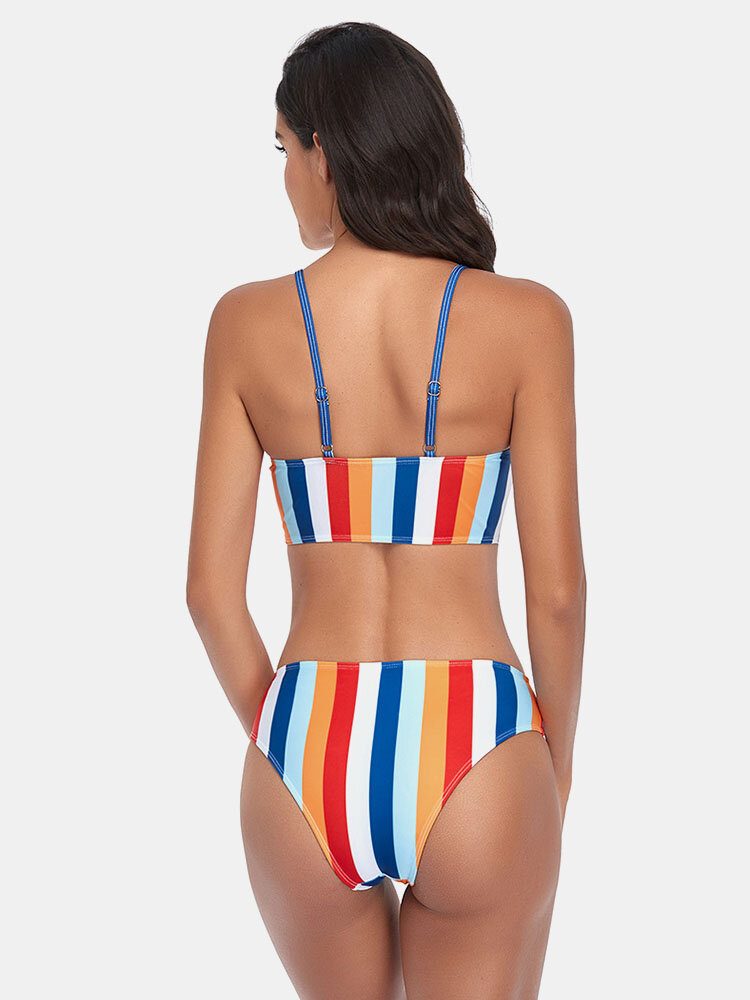 Spaghetti-stropper Med Stripetrykk Knyttet Hawaii Bikini-badedrakt