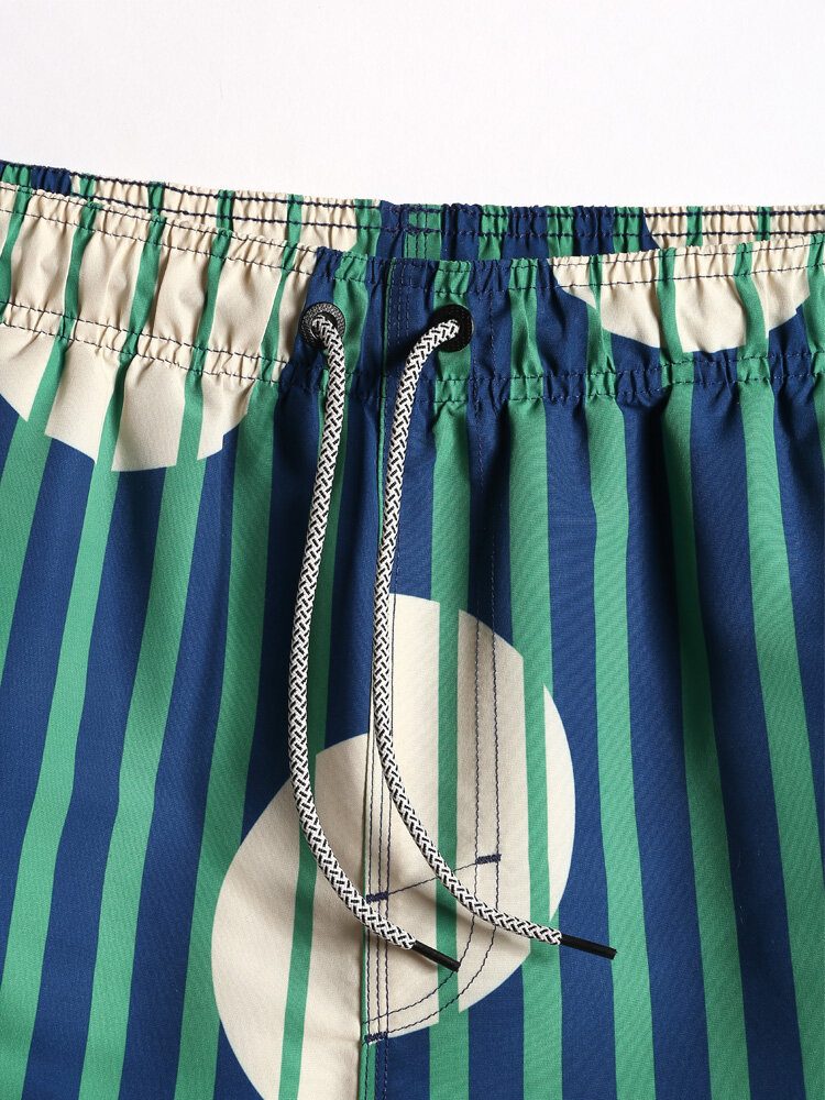 Stripete Sirkeltrykk For Menn Hurtigtørkende Strandshorts Med Snøring