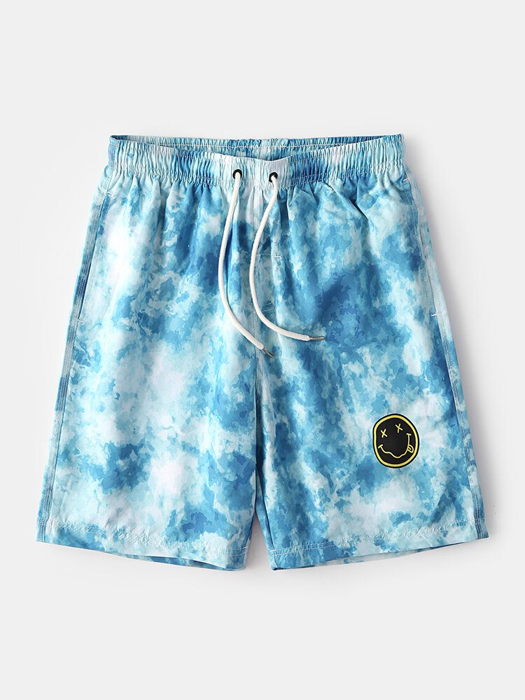 Tie-dye Herre Letter Rainbow Print Mesh Pustende Snøring Casual Board Shorts