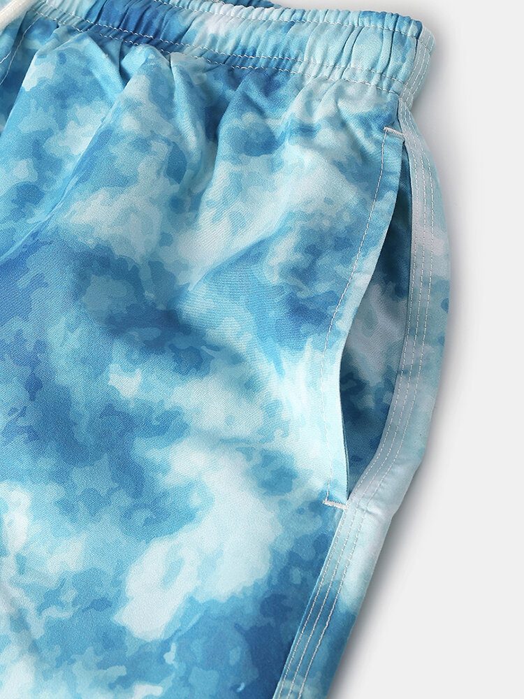 Tie-dye Herre Letter Rainbow Print Mesh Pustende Snøring Casual Board Shorts