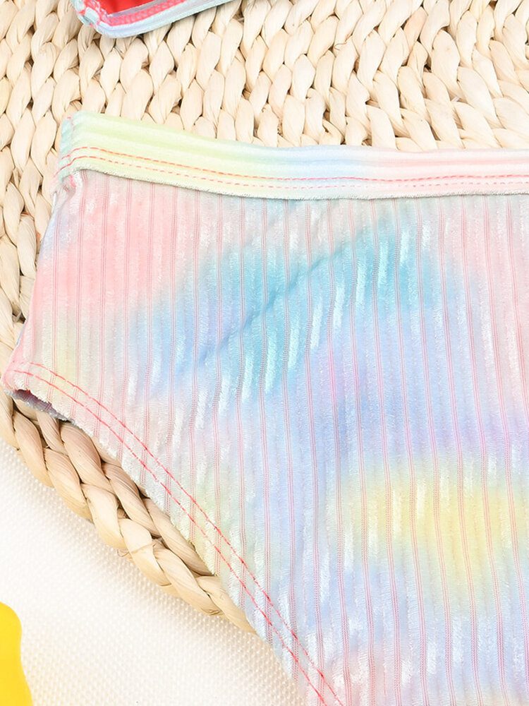 Tie Dye Print Ribbed Wireless Bandeau High Waist Bikini