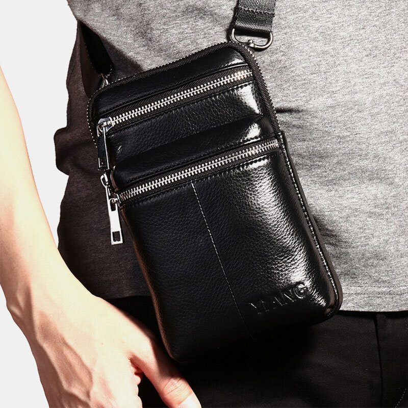 Belteveske I Ekte Skinn For Menn Casual Crossbody-veske Skulderveske