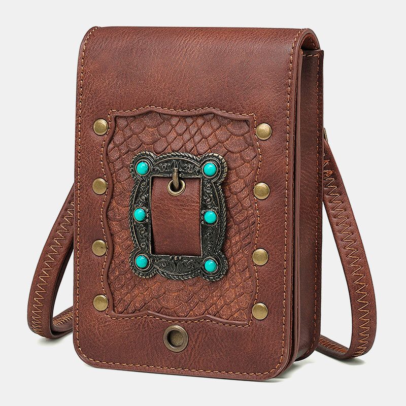 Dame Avtakbar Skulderrem Hardware Nagle Dekor Slangemønster Klaff Magnetisk Lås Design Crossbody Vesker Midjeveske