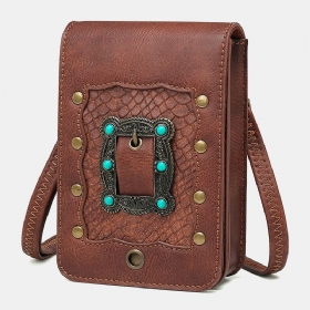 Dame Avtakbar Skulderrem Hardware Nagle Dekor Slangemønster Klaff Magnetisk Lås Design Crossbody Vesker Midjeveske