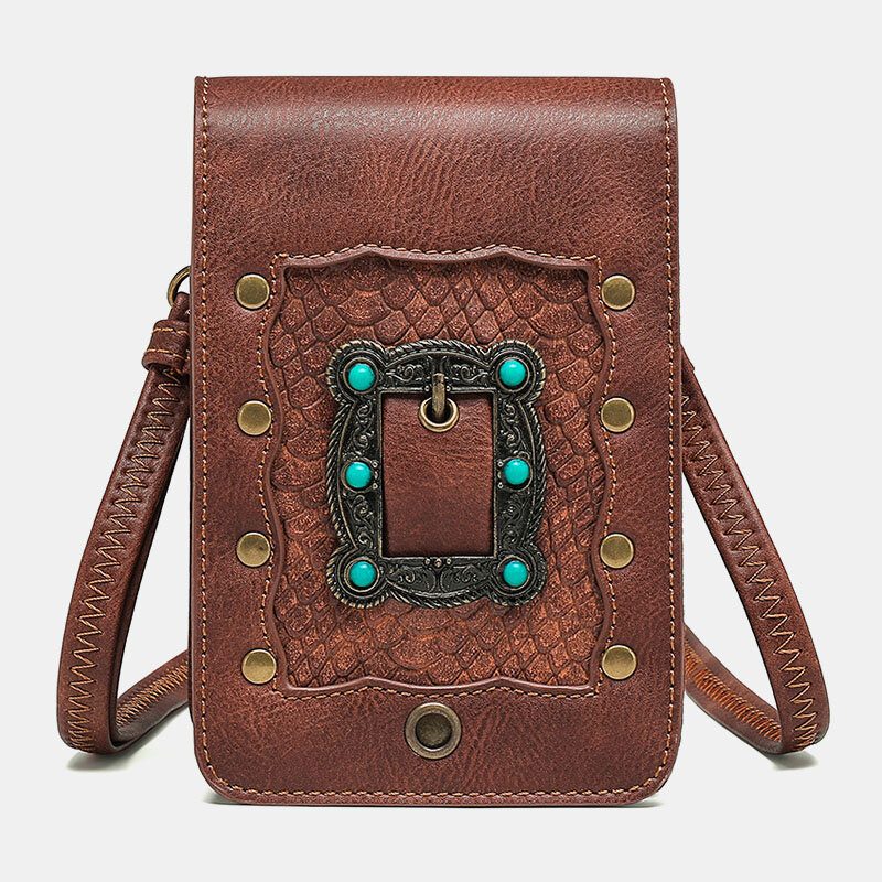 Dame Avtakbar Skulderrem Hardware Nagle Dekor Slangemønster Klaff Magnetisk Lås Design Crossbody Vesker Midjeveske