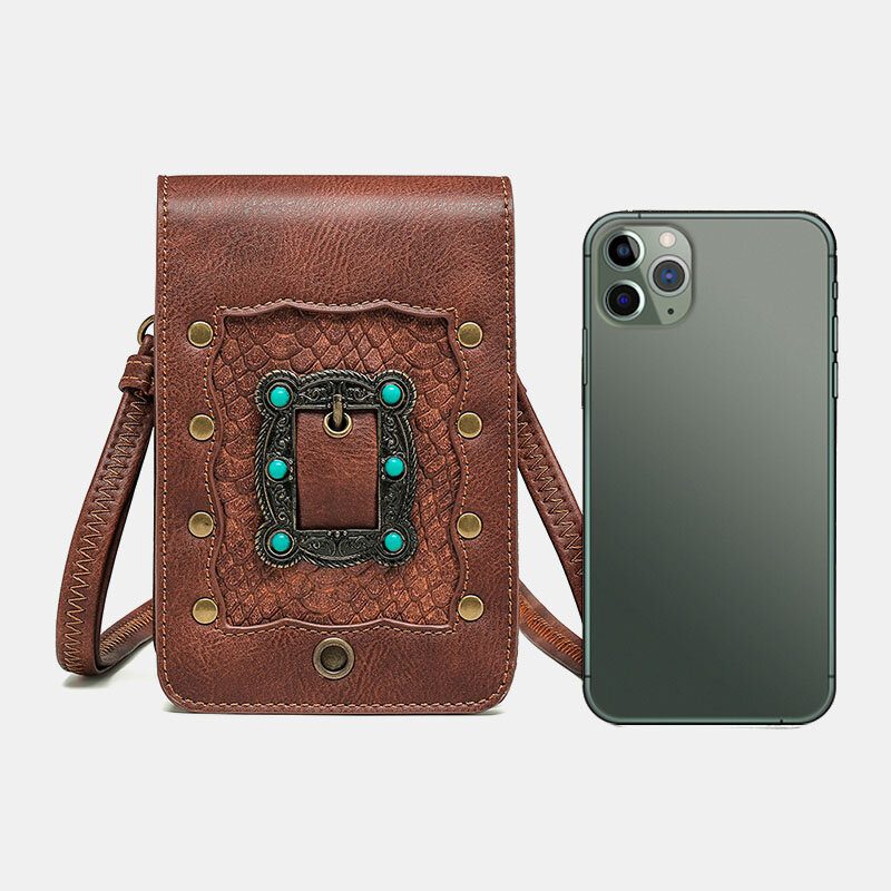 Dame Avtakbar Skulderrem Hardware Nagle Dekor Slangemønster Klaff Magnetisk Lås Design Crossbody Vesker Midjeveske