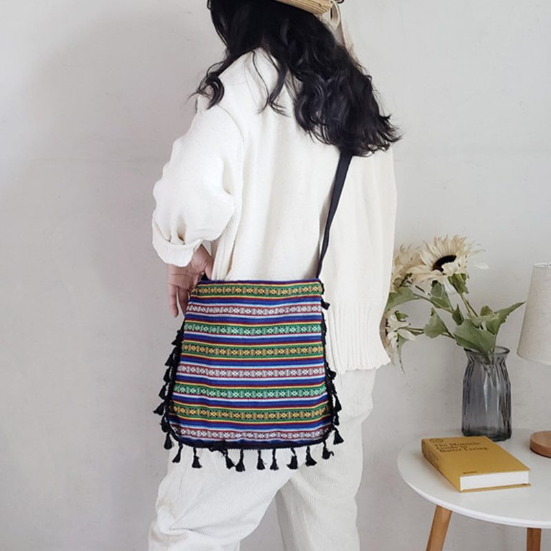 Dame Dacron Bohemian Ethnic Pattern Dusk Design Crossbody Vesker Stor Kapasitet Ikke-justerte Stropper Skulderveske