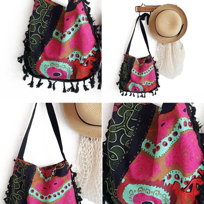 Dame Dacron Bohemian Ethnic Pattern Dusk Design Crossbody Vesker Stor Kapasitet Ikke-justerte Stropper Skulderveske