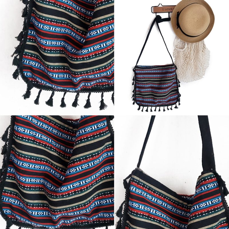 Dame Dacron Bohemian Ethnic Pattern Dusk Design Crossbody Vesker Stor Kapasitet Ikke-justerte Stropper Skulderveske