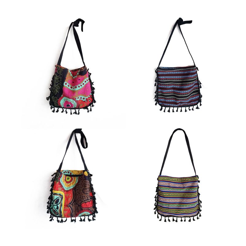 Dame Dacron Bohemian Ethnic Pattern Dusk Design Crossbody Vesker Stor Kapasitet Ikke-justerte Stropper Skulderveske