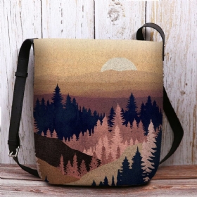 Dame Filt Dame Mountain Treetop Print Mønster Multi-carry Personlighet Skulderveske Crossbody Bag