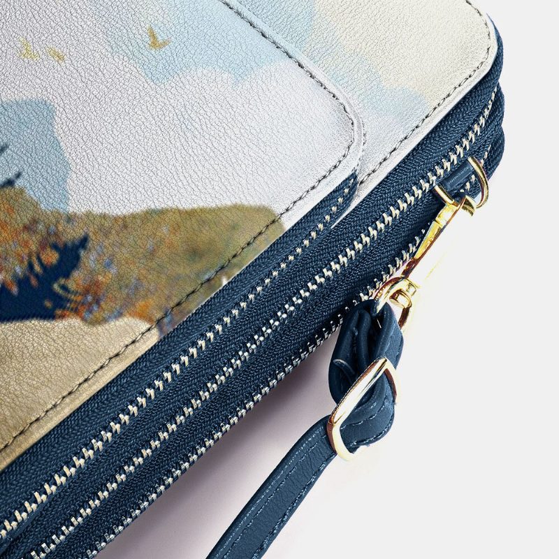 Dame Imitert Skinn Dame Mountain Treetop Print Vesker 6.3 Tommers Telefonveske Crossbody Bag