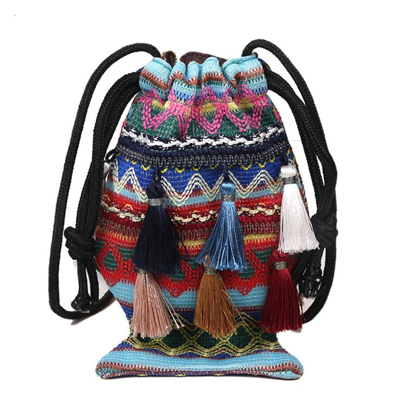 Dame Straw Bohemian Stilig Fish Tassel Design Crossbody Vesker Mote Vintage Skulderveske Med Snøring