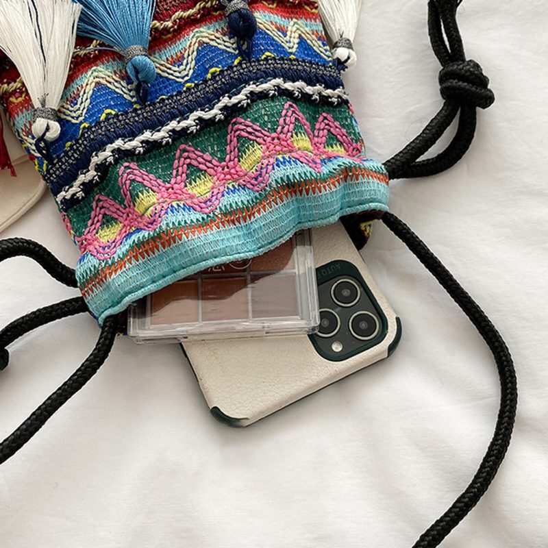 Dame Straw Bohemian Stilig Fish Tassel Design Crossbody Vesker Mote Vintage Skulderveske Med Snøring