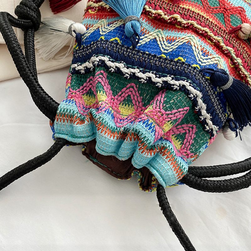 Dame Straw Bohemian Stilig Fish Tassel Design Crossbody Vesker Mote Vintage Skulderveske Med Snøring