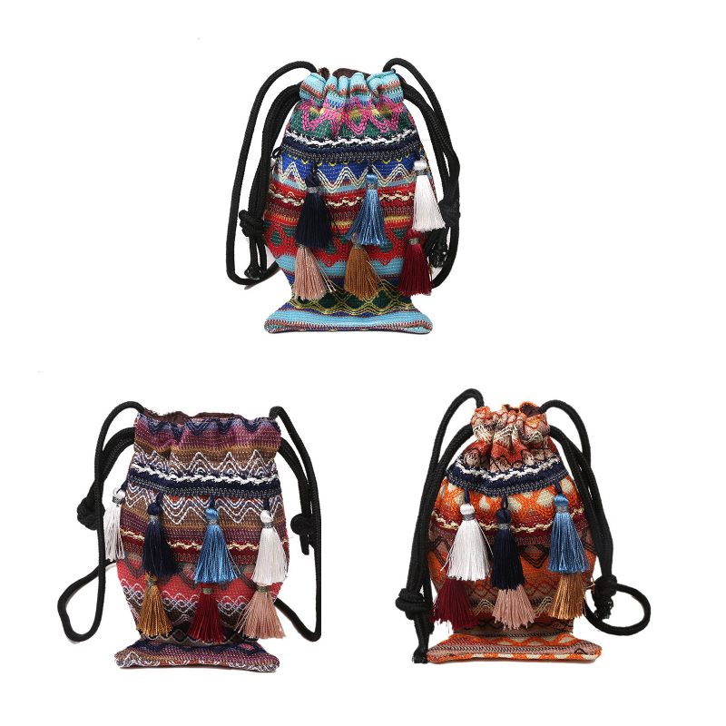 Dame Straw Bohemian Stilig Fish Tassel Design Crossbody Vesker Mote Vintage Skulderveske Med Snøring