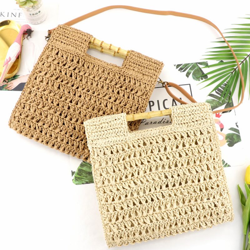 Dame Straw Elegant Holiday Crossbody Vesker Cabriolet Strap Casual Beach Sweet Handbag