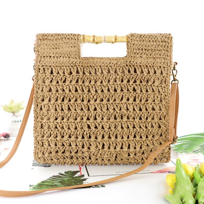 Dame Straw Elegant Holiday Crossbody Vesker Cabriolet Strap Casual Beach Sweet Handbag