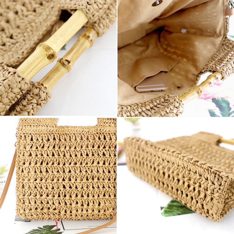 Dame Straw Elegant Holiday Crossbody Vesker Cabriolet Strap Casual Beach Sweet Handbag