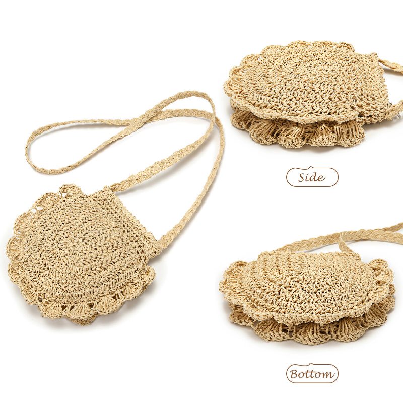 Dame Straw Holiday Lettvekt Crossbody Vesker Elegant Bohemian Style Lace Straw Bag