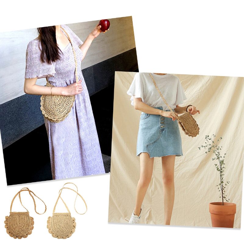 Dame Straw Holiday Lettvekt Crossbody Vesker Elegant Bohemian Style Lace Straw Bag