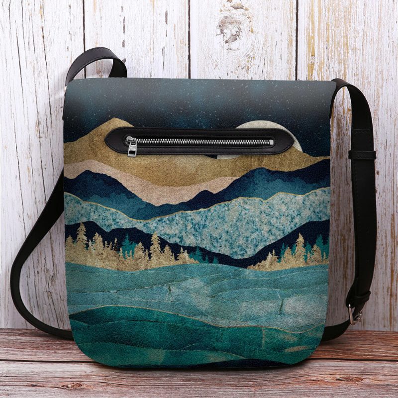 Damefilt Mountain Treetop Landscape Print Vesker Crossbody Vesker Skulderveske