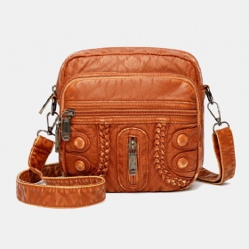 Damevasket Pu-skinn Retro 6.3-tommers Telefonveske Med Stor Kapasitet Myk Crossbody-vesker Skulderveske