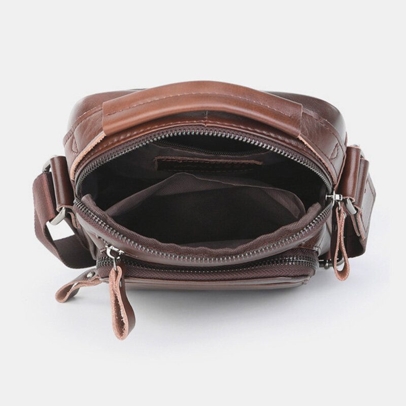 Ekphero Herre Ekte Skinn Vintage Polstret Bærehåndtak Skrå Veske Skulderrem Crossbody Veske