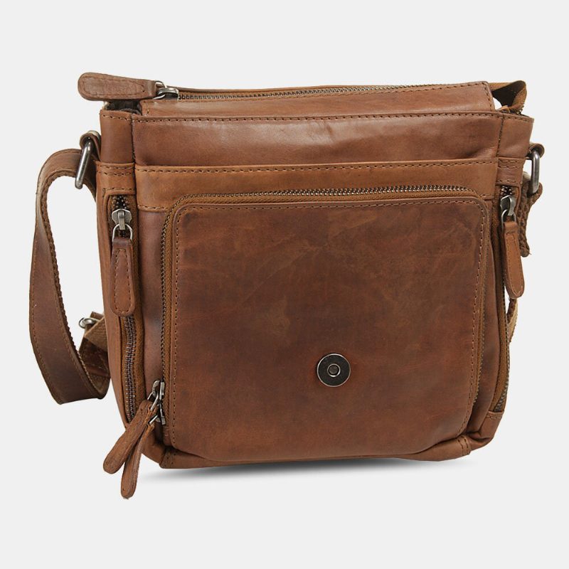 Ekphero Menn Vanntett Flerlags Glidelås Crossbody Vesker Kunstlær Myk Messenger Vesker Anti-tyveri Sling Bag