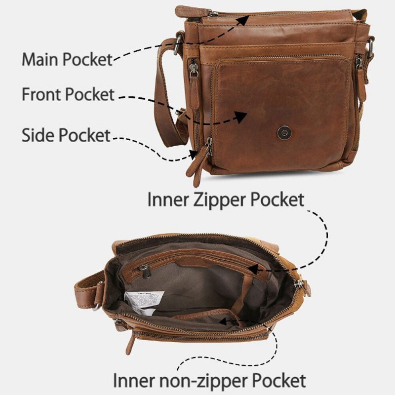 Ekphero Menn Vanntett Flerlags Glidelås Crossbody Vesker Kunstlær Myk Messenger Vesker Anti-tyveri Sling Bag